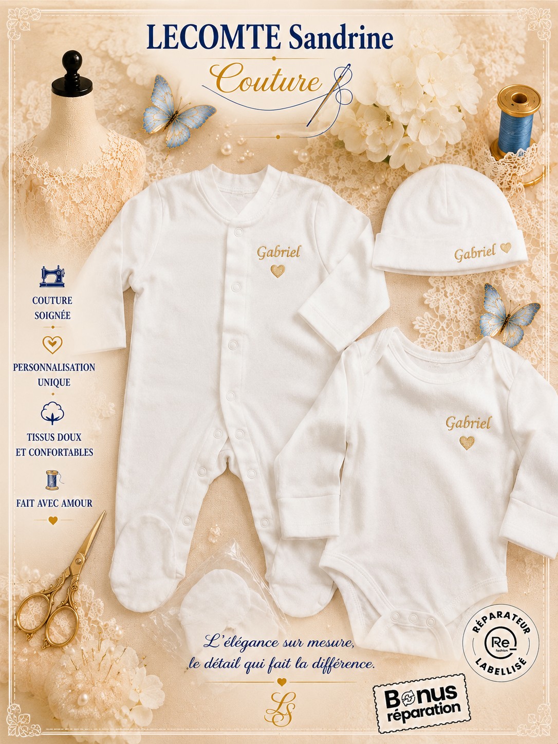 Body et bavoir bébé avec prénom brodé