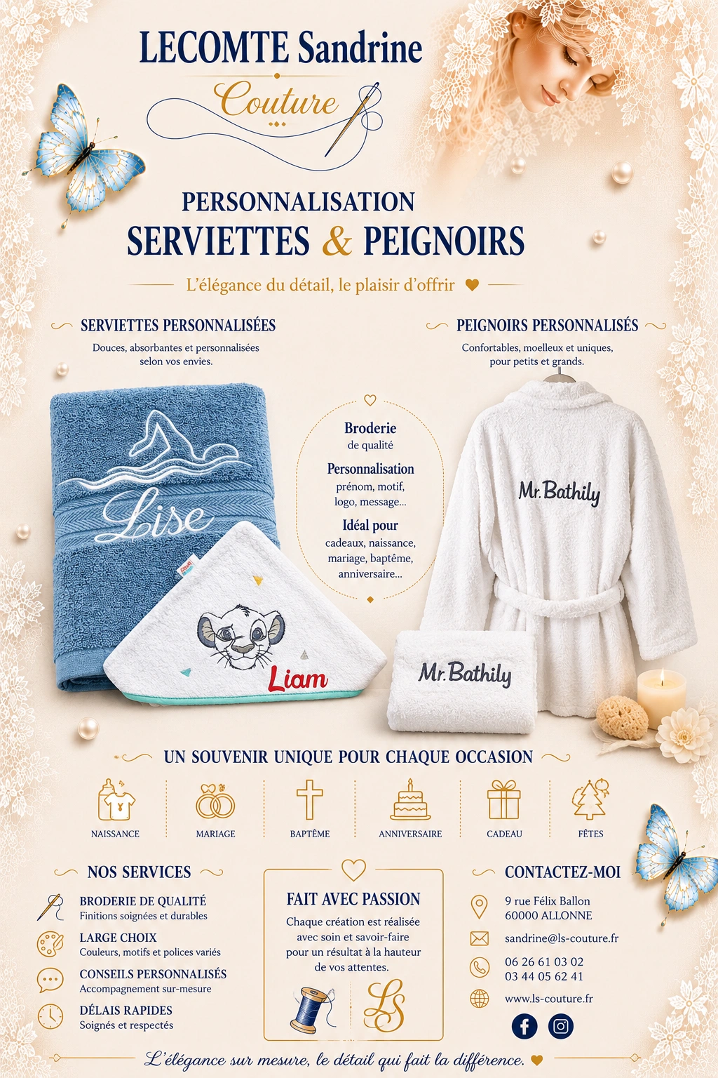 Serviettes de bain blanches avec prénoms brodés